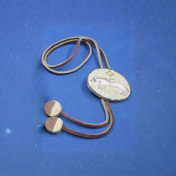 Vintage Jewelry - Vintage Southwestern Pottery Bolo Tie - Spirit Bear with Heartline & Sun